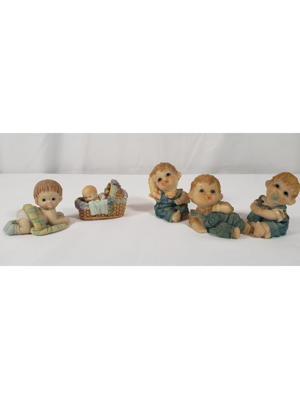 6 Pc Baby Figurine Lot Mini Resin Babies Pacifiers Overalls Bassinet Nursery
